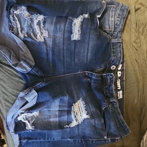 No Boundaries Women's Distressed Blue Jean Shorts